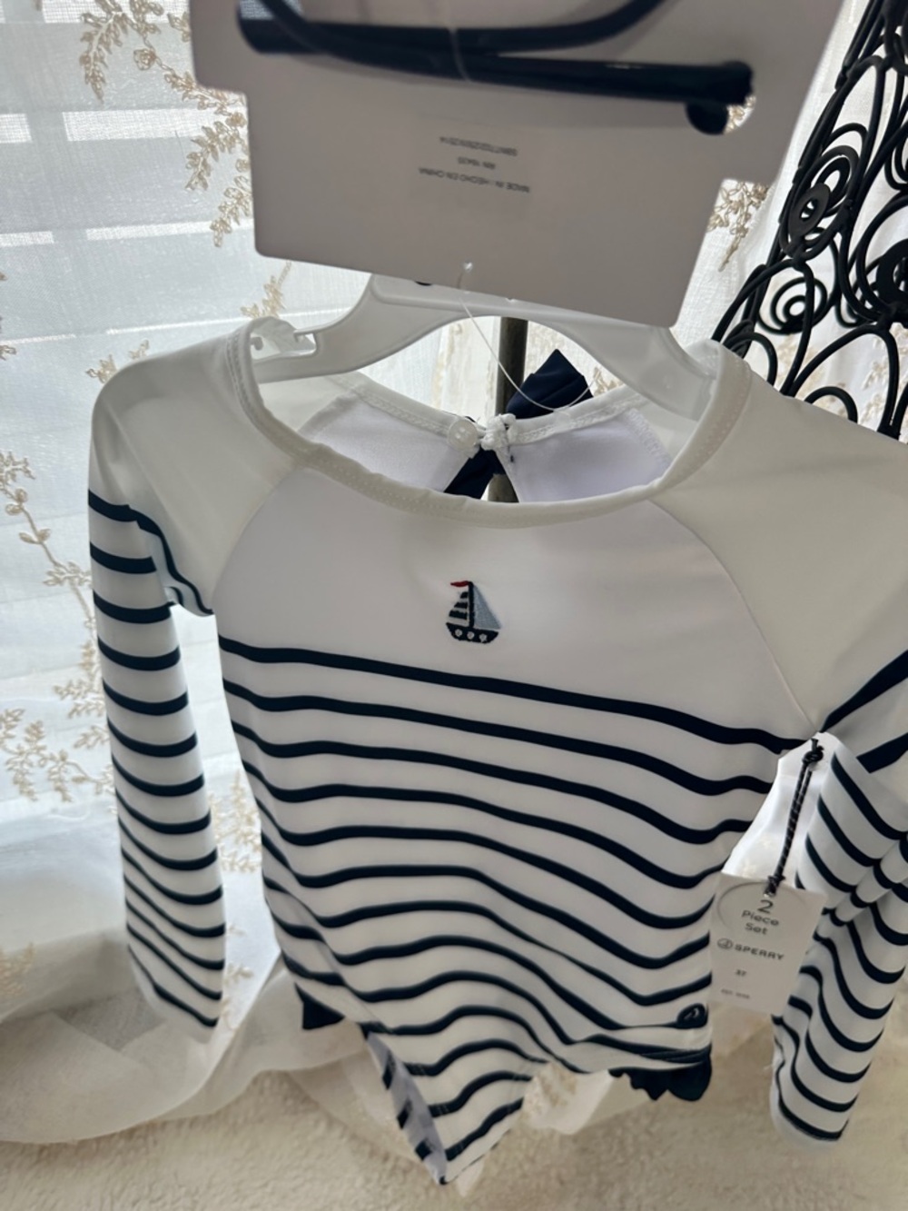 Sperry 2-piece nautical-themed rash guard one piece with matching glasses - Picture 3 of 4